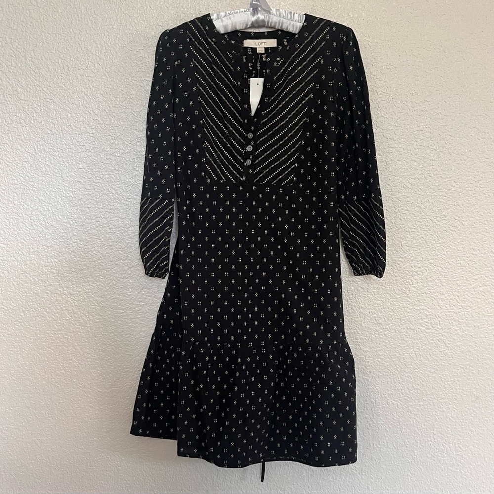 NEW LOFT Black and White Patterned Long Sleeve Dress size XS